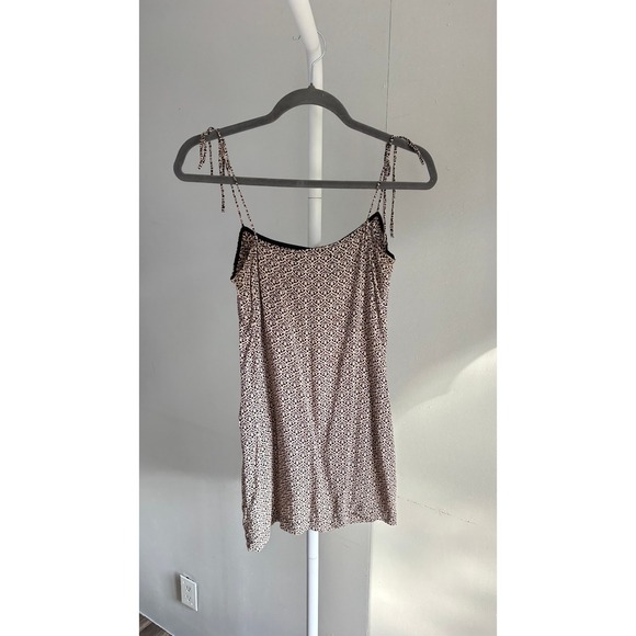 $248 Reformation Mini Dress Womens Small Tan Black Tie Shoulder Medallion Print - Picture 6 of 6